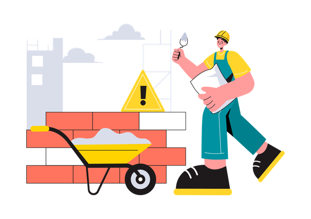 Repairman carries construction trolley  Illustration