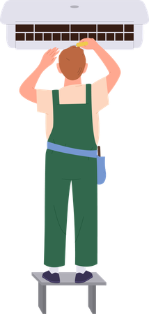 Repairman checking air conditioner  Illustration