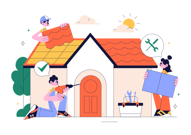 Repairman does Home Renovation or Repair Service  Illustration