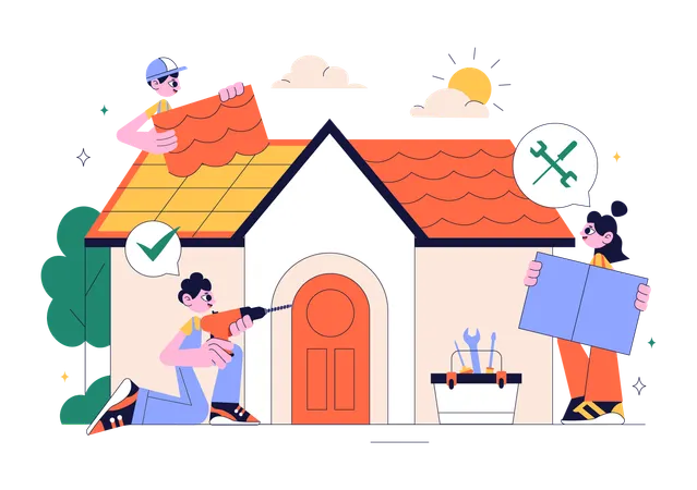 Repairman does Home Renovation or Repair Service  Illustration