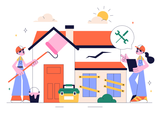 Repairman doing Home Renovation or Repair Service  Illustration
