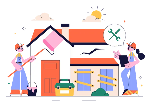 Repairman doing Home Renovation or Repair Service  Illustration