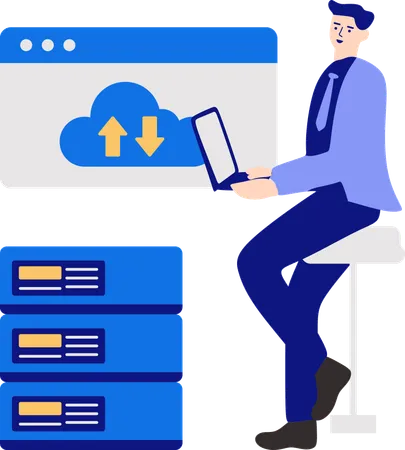 Repairman doing VPS Hosting  Illustration