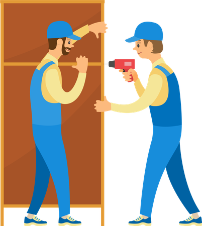 Repairman drilling screw in locker  Illustration