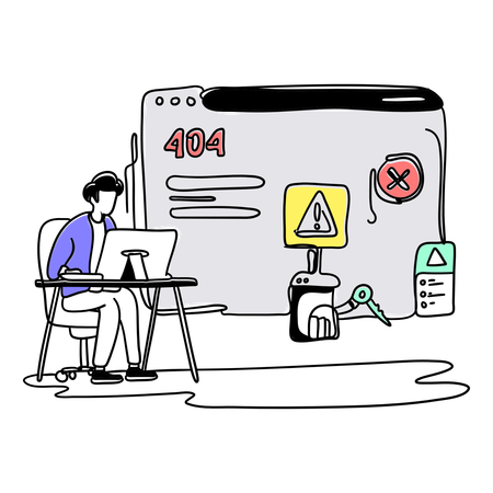 Repairman faces 404 error  Illustration