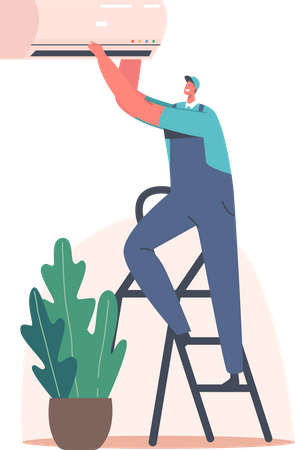 Repairman fixing air conditioner  Illustration