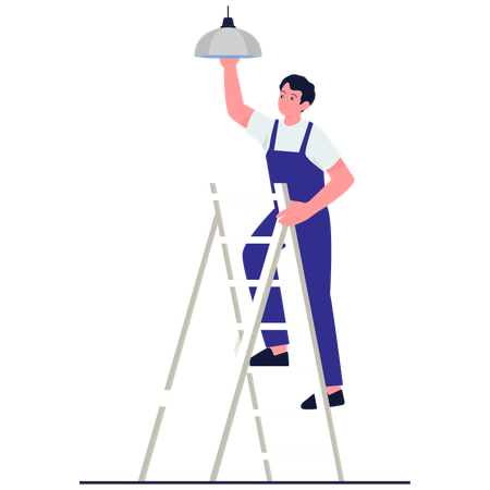 Repairman Fixing Ceiling Light  Illustration