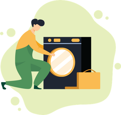 Repairman Fixing Washing Machine  Illustration