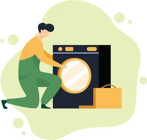 Repairman Fixing Washing Machine  Illustration