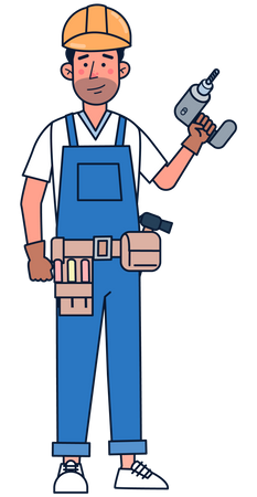 Repairman holding drill machine  Illustration