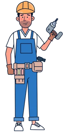 Repairman holding drill machine  Illustration