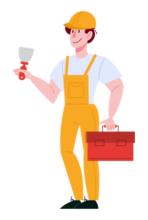 Repairman Or Builder In The Uniform Character Holding Professional Tool For Work Isolated Vector Illustration In Flat Style Illustration