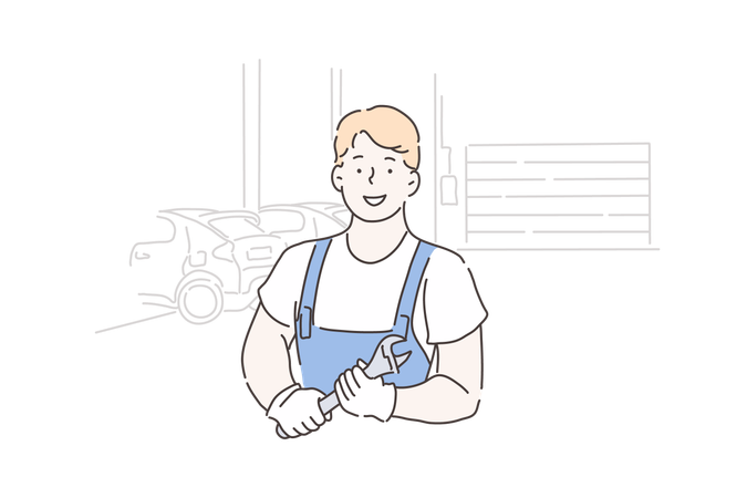 Repairman is holding screw driver  Illustration