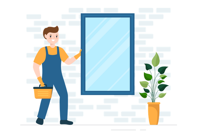 Repairman repaired window glass  Illustration