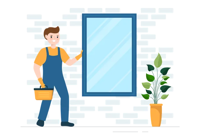 Repairman repaired window glass  Illustration