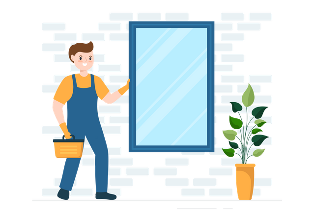 Repairman repaired window glass  Illustration