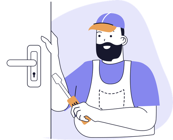 Repairman repairing house door  Illustration