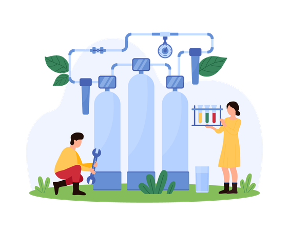 Repairman repairing water purifier  Illustration