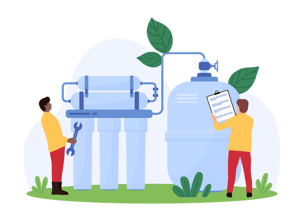 Repairman repairing water purifier  Illustration