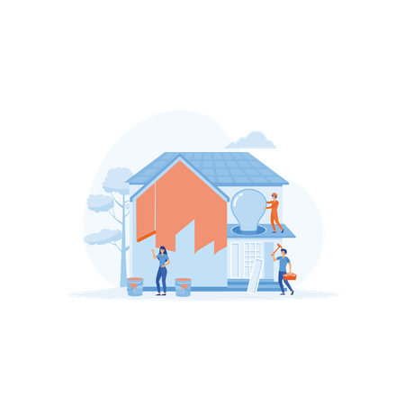 Repairman team building house  Illustration