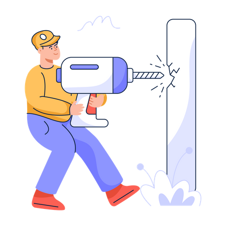 Repairman with drill machine  Illustration