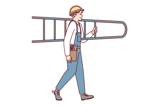 Repairman with ladder  Illustration