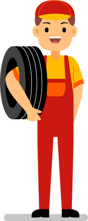 Repairman with tyre Illustration