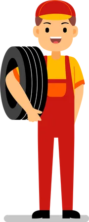 Repairman with tyre  Illustration