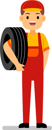 Repairman with tyre  Illustration