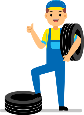 Repairman with tyre  Illustration