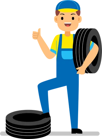 Repairman with tyre  Illustration