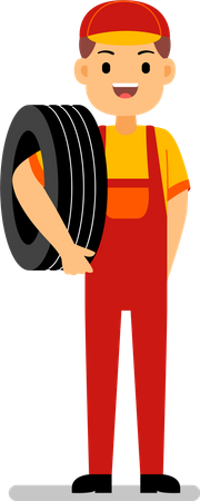 Repairman with tyre  Illustration
