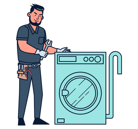 Repairmen repairing washing machine Illustration