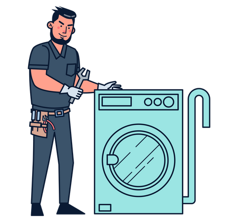 Repairmen repairing washing machine  Illustration