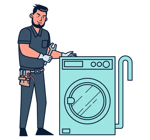 Repairmen repairing washing machine  Illustration