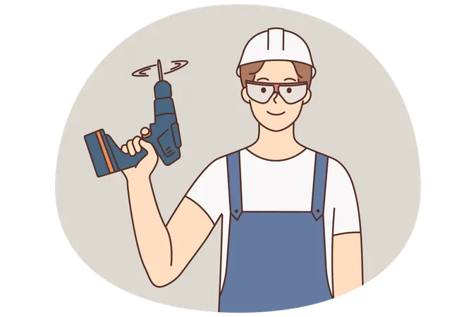 Reparador con taladro en las manos  Ilustración