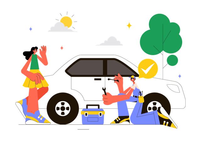 Reparador consertando fechadura de carro  Ilustração