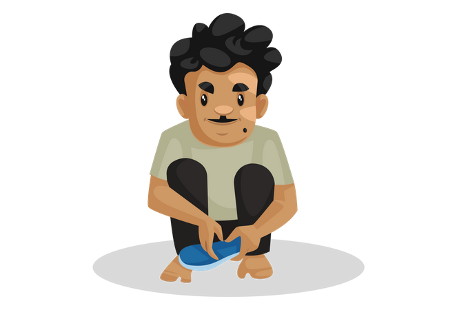 Reparador de calzado sosteniendo el durmiente en la mano  Illustration