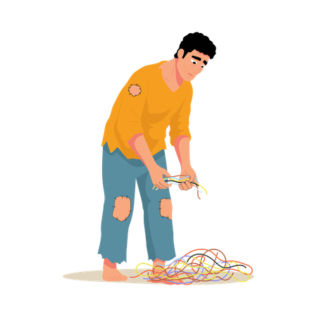 Trabajador de reparación de redes de pesca  Ilustración