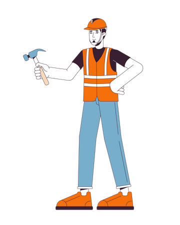 Reparador europeo sosteniendo un martillo  Ilustración