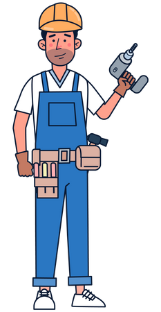 Reparador sosteniendo la máquina perforadora  Ilustración