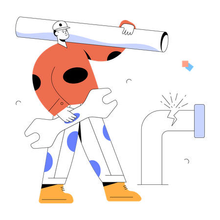 Réparateur tenant un tuyau  Illustration