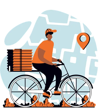 Repartidor andando en bicicleta  Ilustración