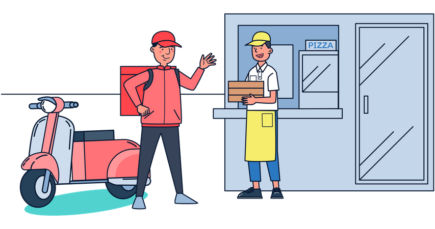 Repartidor de pizza tomando orden  Ilustración