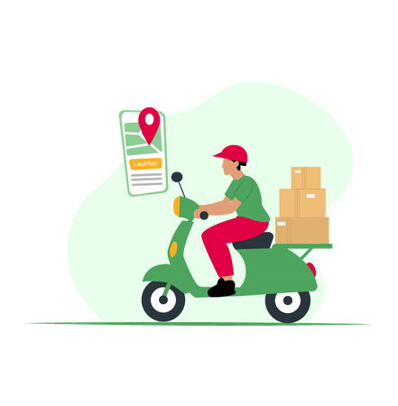 Repartidor en scooter con paquetes  Ilustración