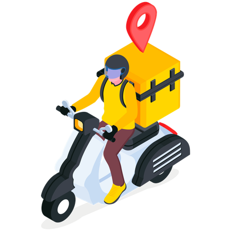 Repartidor en scooter llevando una bolsa de paquetes  Ilustración