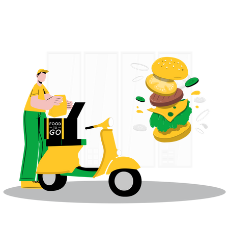 Repartidor entregando comida  Ilustración