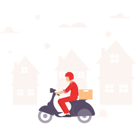 Repartidor entregando paquetes de casa en casa  Ilustración