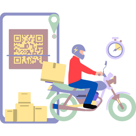Repartidor escaneando paquete de entrega  Ilustración