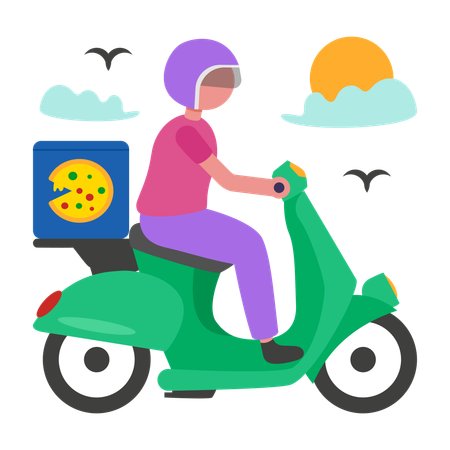 Repartidor haciendo entregas en motocicleta  Ilustración
